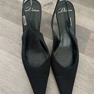 Delman Black Suede Slingback Heels